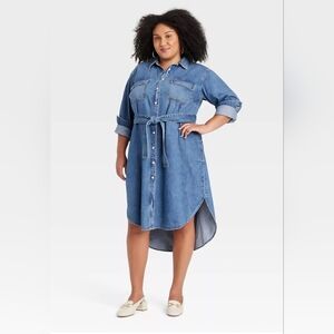 Ava & Viv Blue High Low Denim Button Up Shirt Dress XXL
